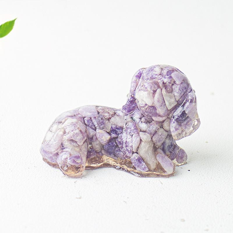 Crystal Resin Dog Face Decor With Natural Gemstone For Office And Home Tabletop Gift