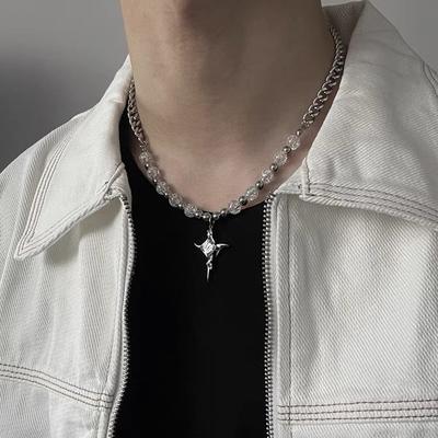 Ice Crack Bead Splicing Cross Titanstahl-Halskette Herren Hip-Hop Nische High-End Sense Leichte Luxus Ruffian Hübsche Trendy Pulloverkette