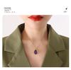 Korean Style Teardrop Oval Pendant Necklace, Natural Raw Stone, Clavicle Chain, Gold-Plated Titanium Steel