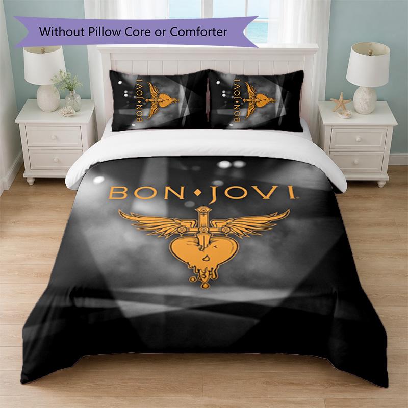 Set Biancheria da Letto 3 Pezzi Stampa Bon Jovi Copripiumino con Due Federe Biancheria da Letto Morbida per Camera da Letto Domestica