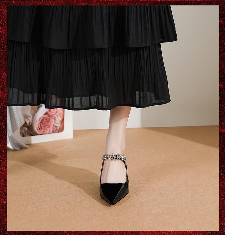 JC Fairy Rhinestone Patent Leather Stiletto Mules: Summer Pointed Toe, Closed Temperament Half-Slippers