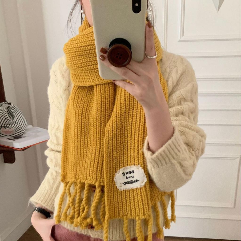 Women's Winter Twist Big Braid Scarf Solid Color Versatile Korean Style Warm Knitted Wool Student Scarf Fashionable Versatile