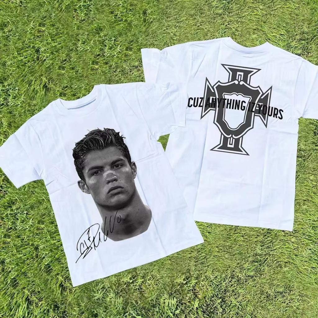 Cristiano Ronaldo Neymar Lionel Messi Football Superstar Portrait Printed Tee Men Women Cotton Loose Casual Short Sleeve Tshirt