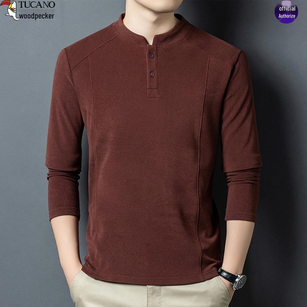 Men's Skin-Friendly Woodpecker Polo Shirt - Warm German Velvet, Stand-Up Collar, Casual Business, Autumn/Winter