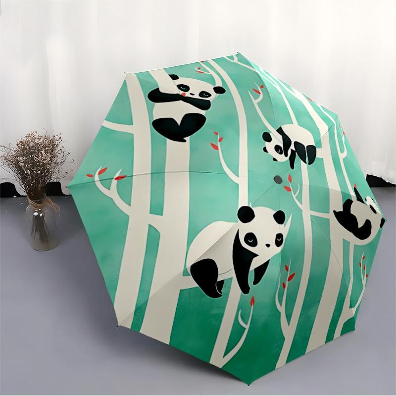 1pc Panda Forest Automatic Open/Close Umbrella Sturdy Iron Frame, Compact Travel UmbrellaIntricate Design Umbrella a0829095