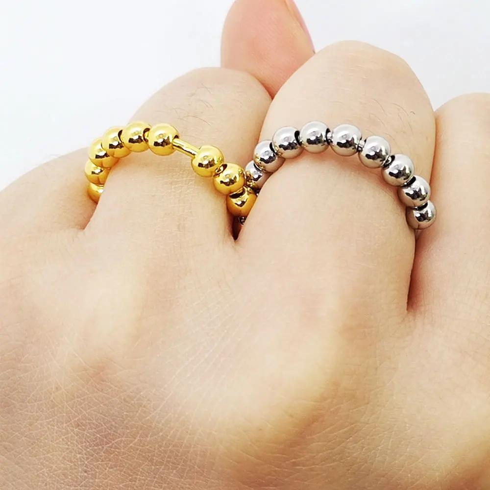 YILUOCD 2024 Rotate Beads Adjustable Anxiety Rings For Women Men Stress Relief Fidget Spinning Ring Copper Jewelry