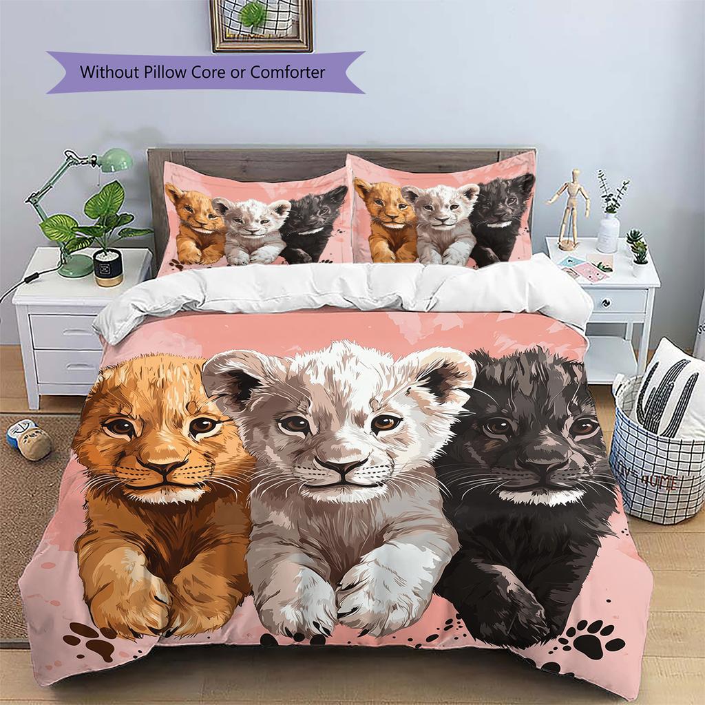 Little Lion Pattern Bedding Home Decoration Birthday Gift (1 * duvet cover + 2 * pillowcase, without core)