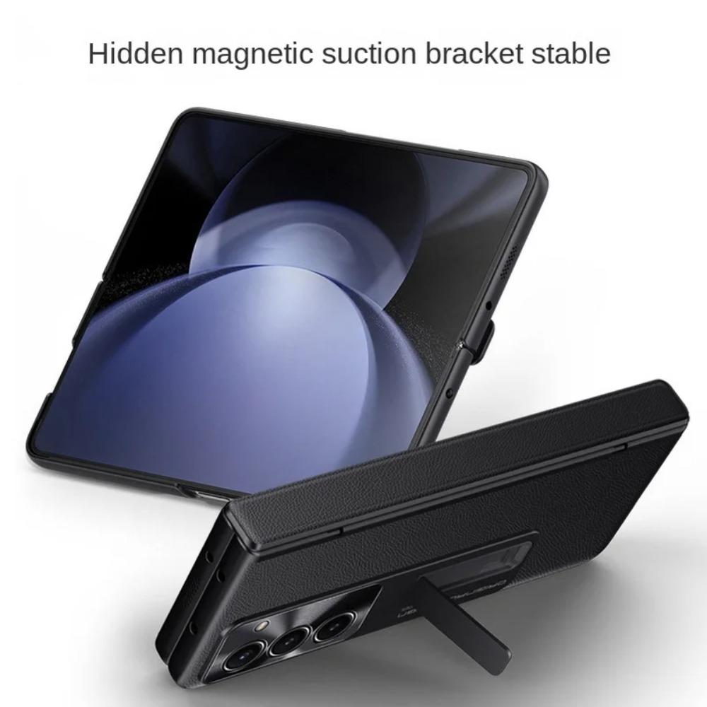 Automatic Spring Hinge Leather Case For Samsung Z Fold 5 Galaxy Z Fold 6 Tempered Glass All-inclusive Stand Camera Protect Cover
