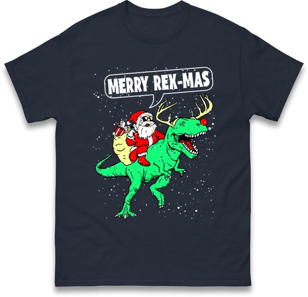 Merry RexMas TShirt Funny Christmas Dinosaur TRex Santa Claus Gift Tee Top