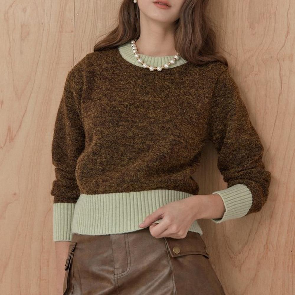 Color Matching Round Neck Crop Knit Zc11qk058on