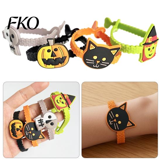 Black Cat Wrist Straps 8 Pcs Halloween Bracelets, Adjustable Soft PVC for Kids Adults, Flexible Wristbands Cartoon Pumpkin Witch Trick or Treat