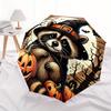 Halloween Raccoon with Pumpkins Wooden Wall SignDecorationUmbrella, Portable 3-Fold Compact Umbrella for Men & Women Gift