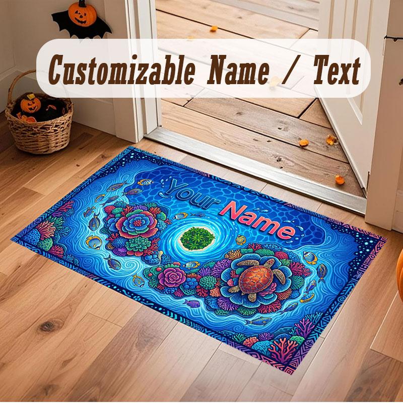 Octopus Sea Life Theme Crystal Velvet Floor Rug Personalized Custom Name Text Warm Carpet Home Decoration