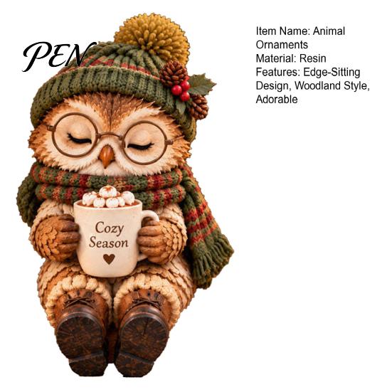 Layered Knit Texture Statues Christmas Animal Shelf Sitter Figurine, Woodland Statue with Mug, Dangling Leg Charming Seasonal Home Accessories Mantel