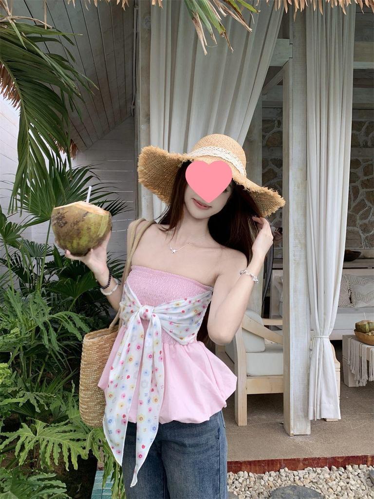 Pink Bow Bandeau: Versatile Sweet & Spicy Summer Top for Women - Petite Bodycon Style