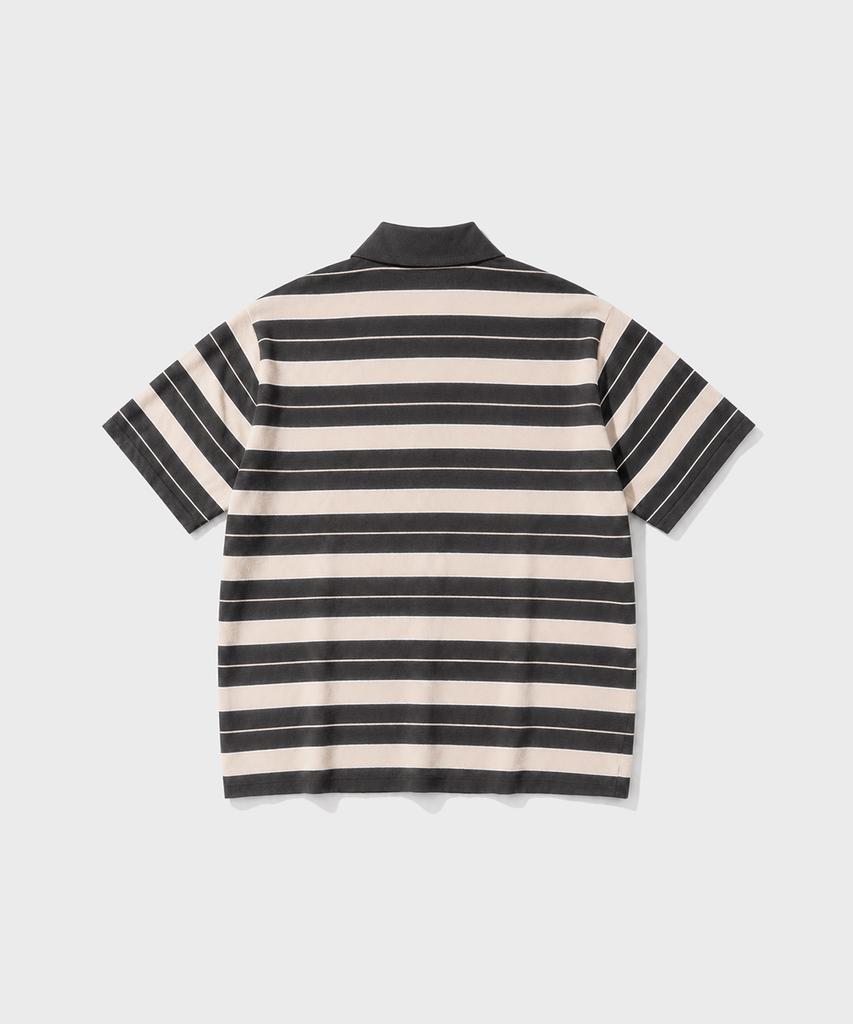 BLACK MOMENT Oversized Striped Polo Knit [Brown]