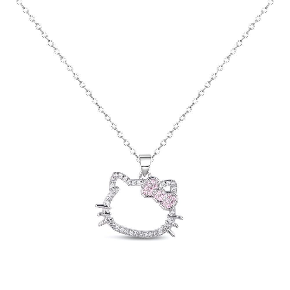 Cartoon Cat Rhinestone Necklace - Fashionable Girly Student Best Friend Chain with Niche Design.