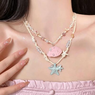 Dopamine Bead Starfish Shell Choker Bohemian Summer Clavicle Chain Starfish Necklace  Vacation