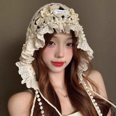 Soft Hollow Flowers Hat Hand-knitted Crochet Hat  For Women Students Girls