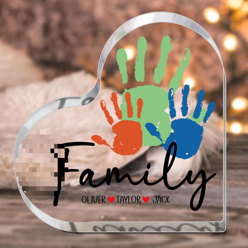 1 Stück Familienspuren Souvenir, Schönes Acryl-Herz-Schild - 2D Flaches Acryl-Schreibtischornament, Vierjahreszeiten-Dekoration, Neuartige Heimdekoration