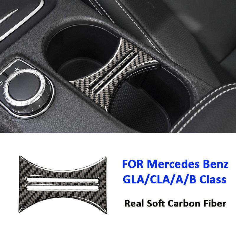 Carbon Fiber Car Water Cup Holder Panel Center Trim Cover Decoration Sticker For Mercedes Benz GLA CLA A B Class Interior Parts