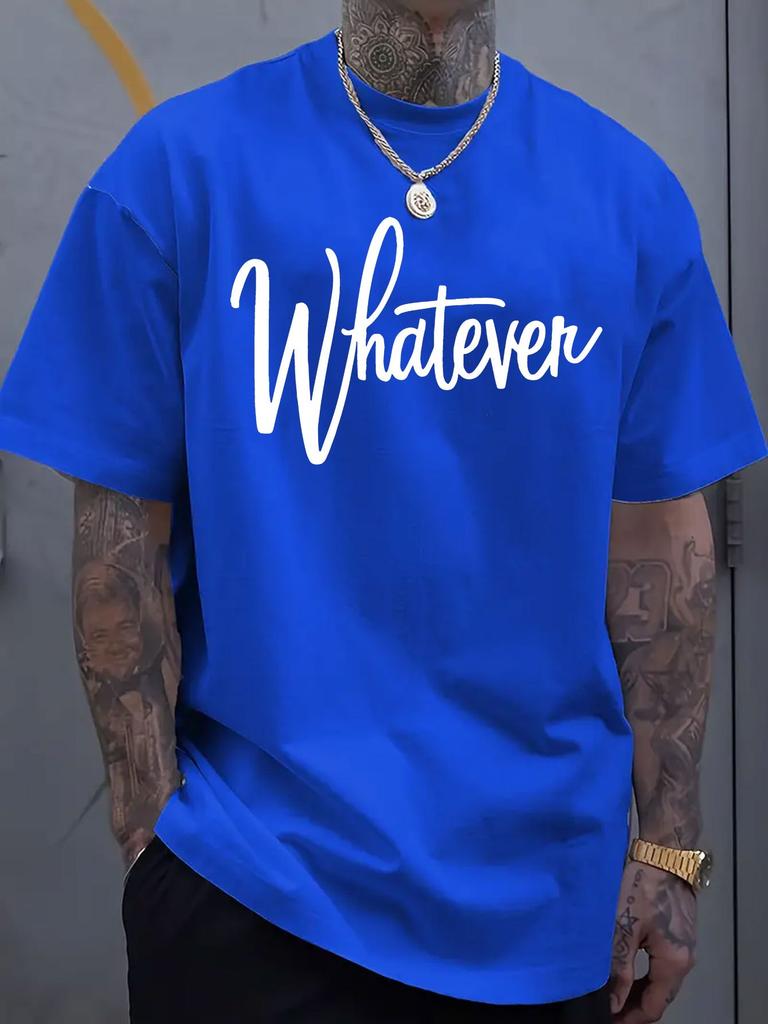 Unisex Crew Neck Tee Whatever Cursive Letter Print Soft Cotton Short Sleeve Minimalist Daily Street Top For Young Adult Male Guys