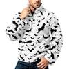 Men's Halloween Print Flannel Zip-Up Sweatshirt with Stand Collar, Plus Size Fall Winter Casual Top