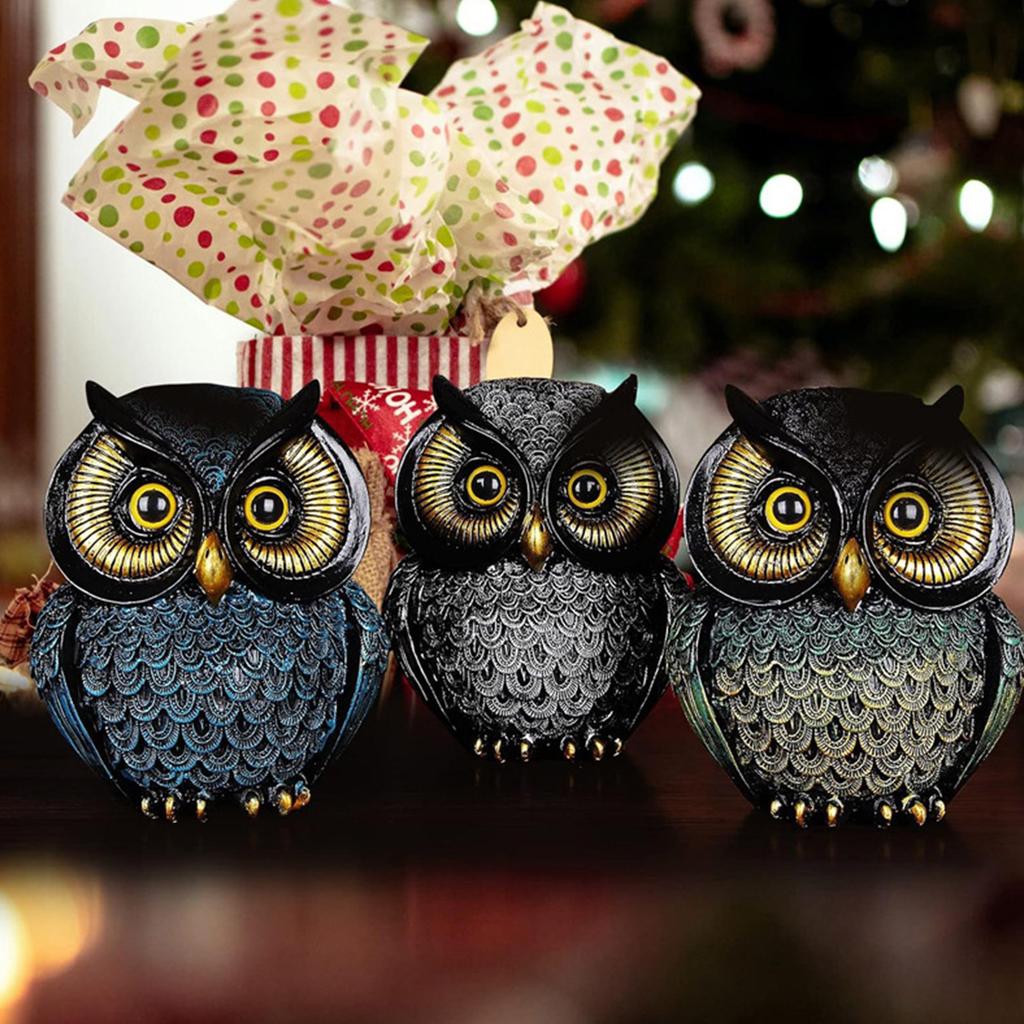 Eulen-Thema Harzkunst Kleine Skulptur Dekoratives Stück Sammlerstück Ornament für Bücherregal Schreibtisch Büro Dekorationen Geschenk