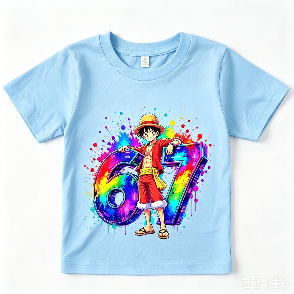 One Piece Luffy 67 Print Kids Casual T Shirt Boys Girls Soft Breathable Summer Top