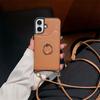 Applicable To Iphone16promax Crossbody Lychee Pattern 12pro Ring Fishtail Lanyard Card Function Protective Case