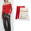 Fall and Winter New Arrival Silm Sexy off-Shoulder Top Ruched Decorative Cotton T-shirt Long Sleeves Bottoming Shirt 5644857