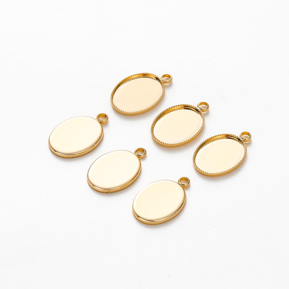 10 Pièces/Lot Plaqué Or 14K 18K Cabochon Avec Trou Base de Pendentif Plateau Vide Lunette DIY Pendentif Fait Main Bijoux Fabrication Fournitures