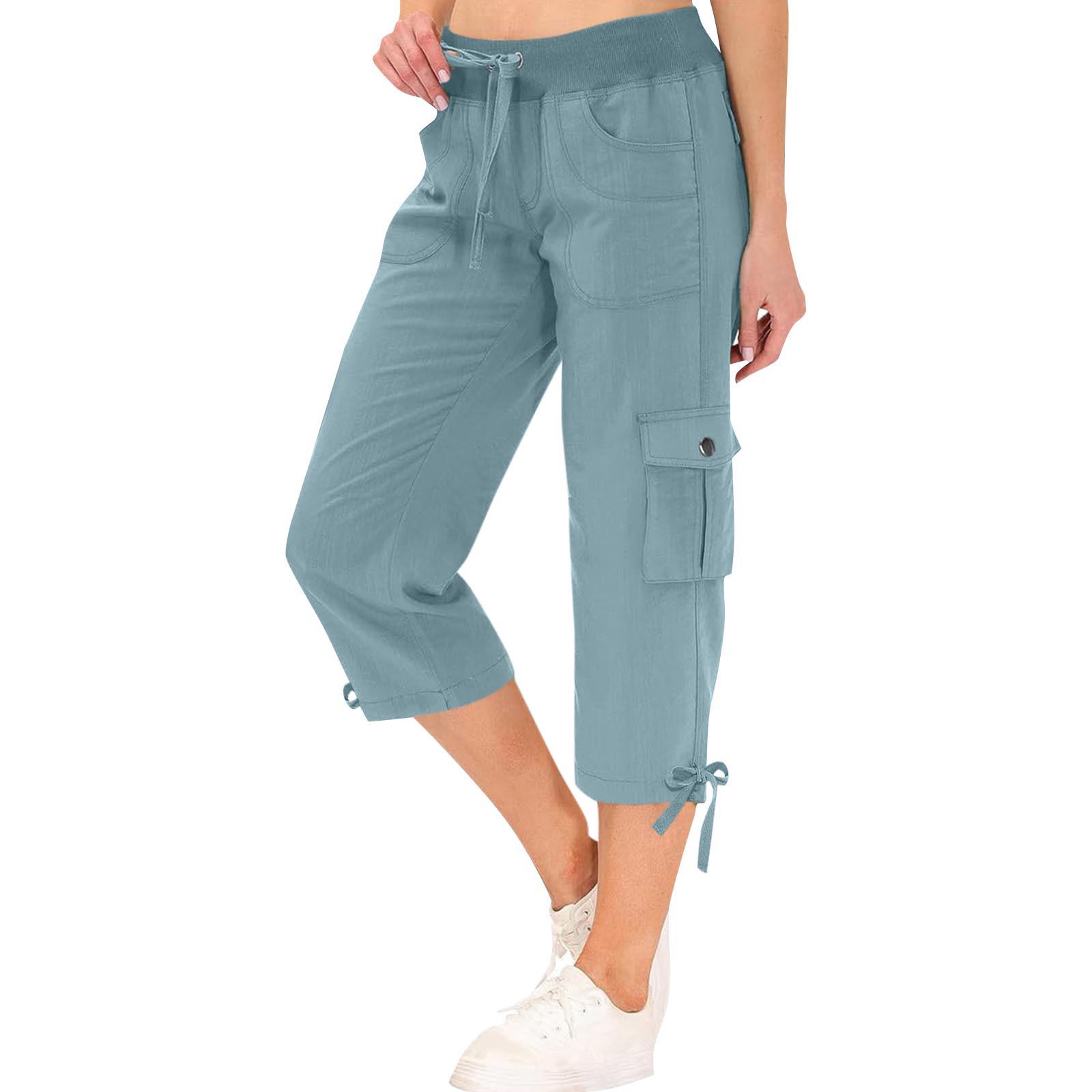 

Женские капри-карго с 6 карманами, легкие быстросохнущие повседневные удобные летние брюки для путешествий на открытом воздухе XL небесно-голубой