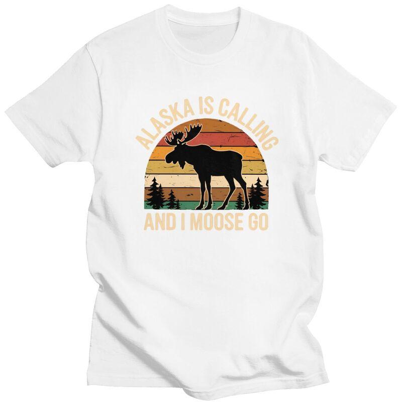 Mens Alaska Is Calling And I Moose Go T Shirts ShortSleeve Cotton Tshirts Birthday Gift Leisure Farm Animal Lover Tee Clothes