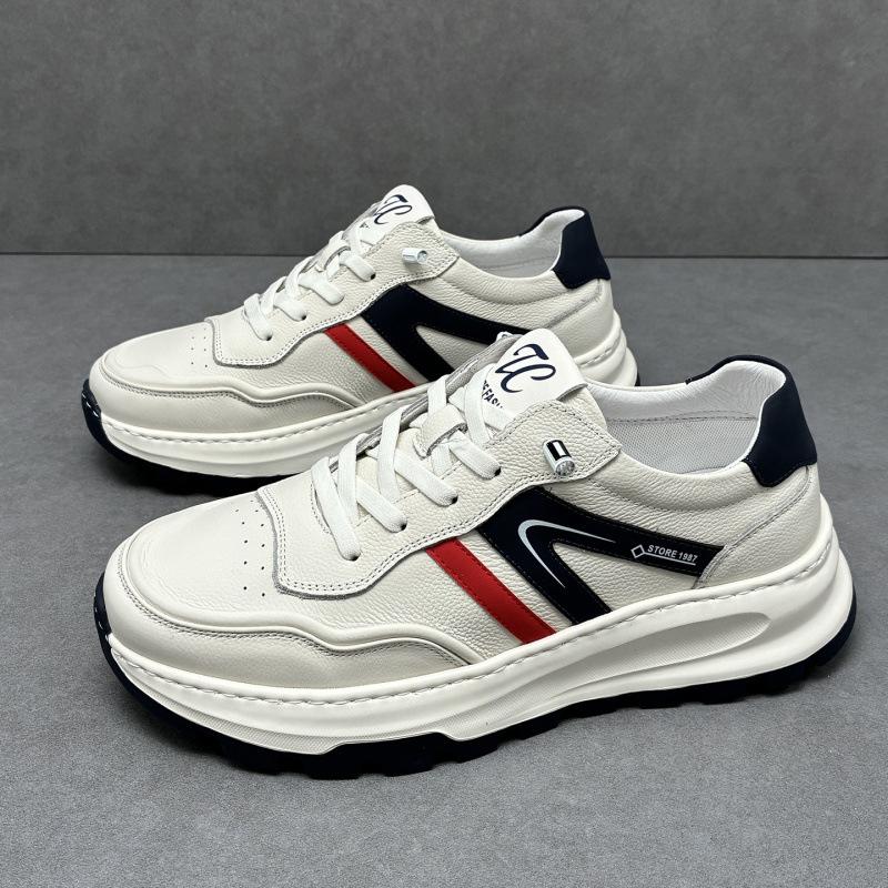 Cross-Border Lightweight Men'S Shoes, Leather Breathable Little White Shoes, Trendy Versatile Sports Leather Shoes, Men'S Casual Board Shoes