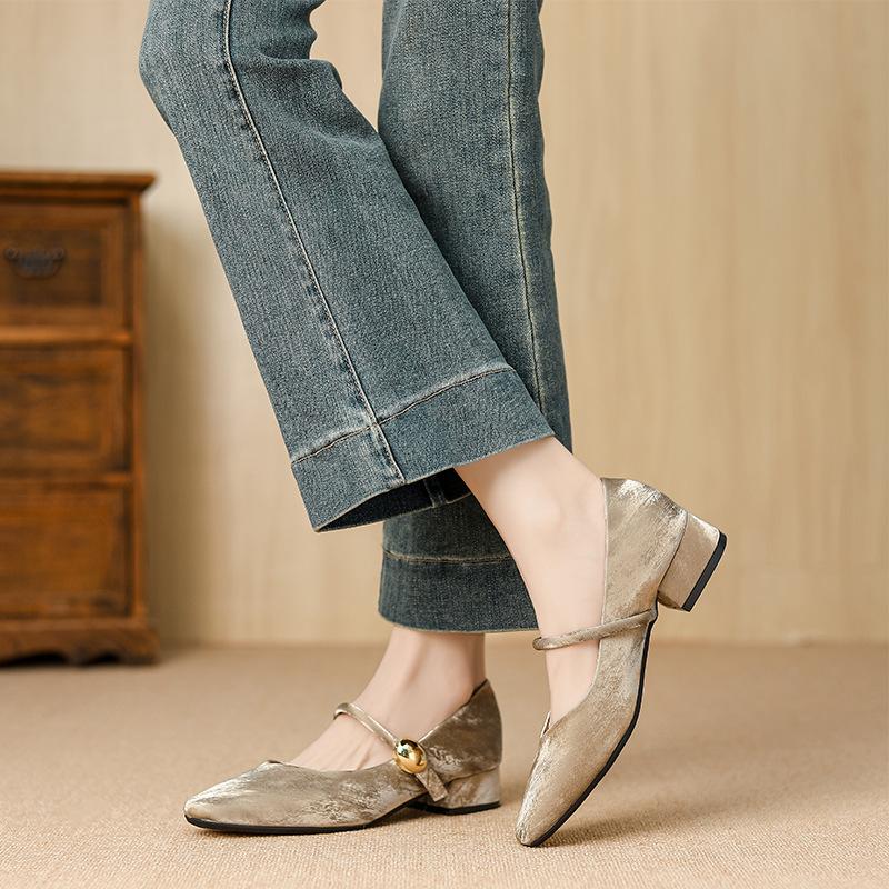 Y852-1 inner height-increasing shoes square head 2025 summer new single shoes women's beautiful ballet shoes thick high-heeled Mary Jane shoes