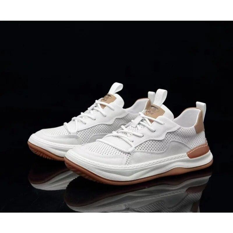Scarpe Primavera Estate Sneakers Moda Uomo Vera Pelle Scarpe Nere Bianche Pelle Bovina Morbida Piatte Marca Maschile Calzature