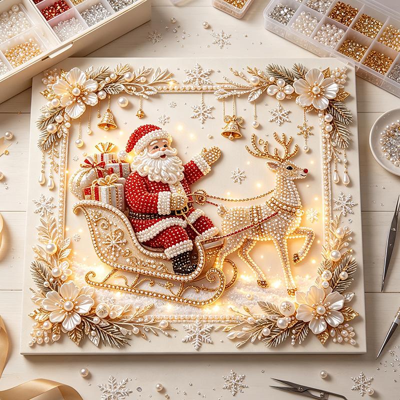 Kit Pittura Diamante Natale Fai da Te Babbo Natale Renna Mosaico Pittura con Perline Artigianato per Decorazione Murale Casa Festiva