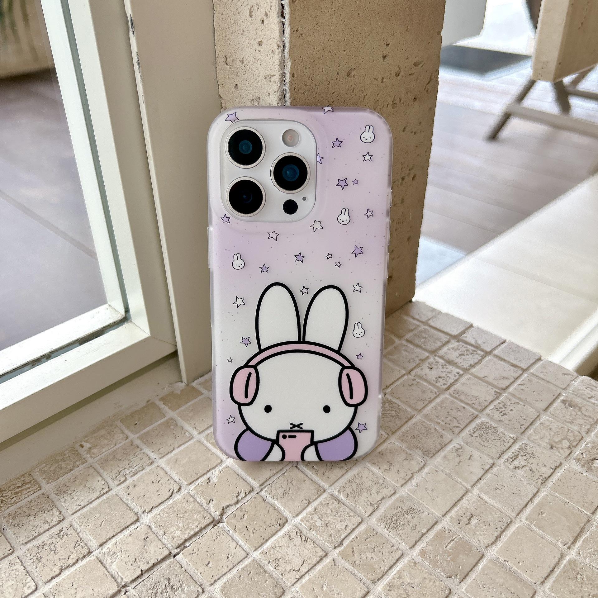 Korean Gradient Purple Star Rabbit Phone Case for iPhone 17/16 Pro Max/15/14 – Girlish Design iPhone 14