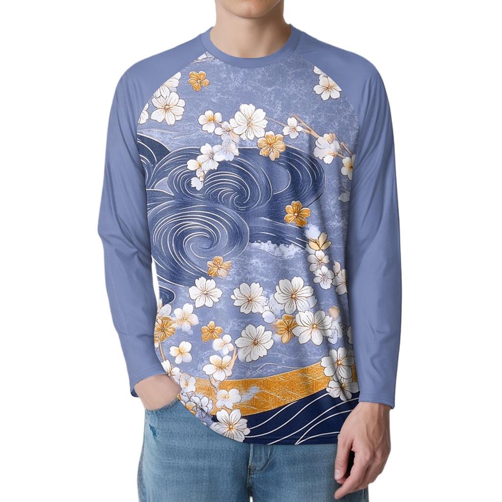 Pánské módní tištěné raglánové sportovní tričko s dlouhým rukávem