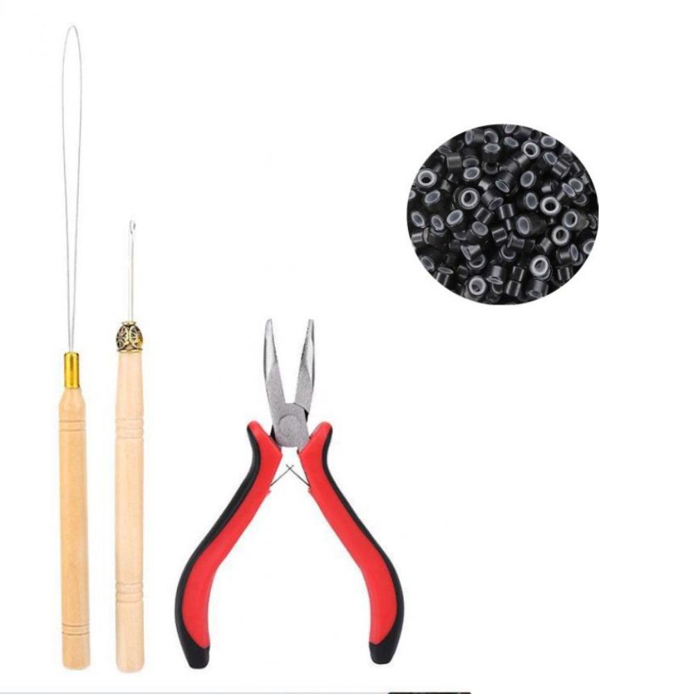 Hook Needle Hair Extensions Tools Kit Pulling Needle Micro Beads Plier  for Hair Extensions