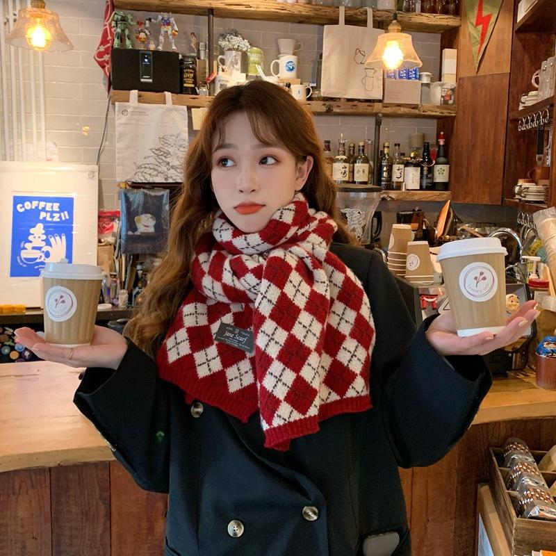 Red New Year's Scarf Women's Winter Christmas Knitted Wool Scarf Versatile Thickened To Keep Warm Student Tide