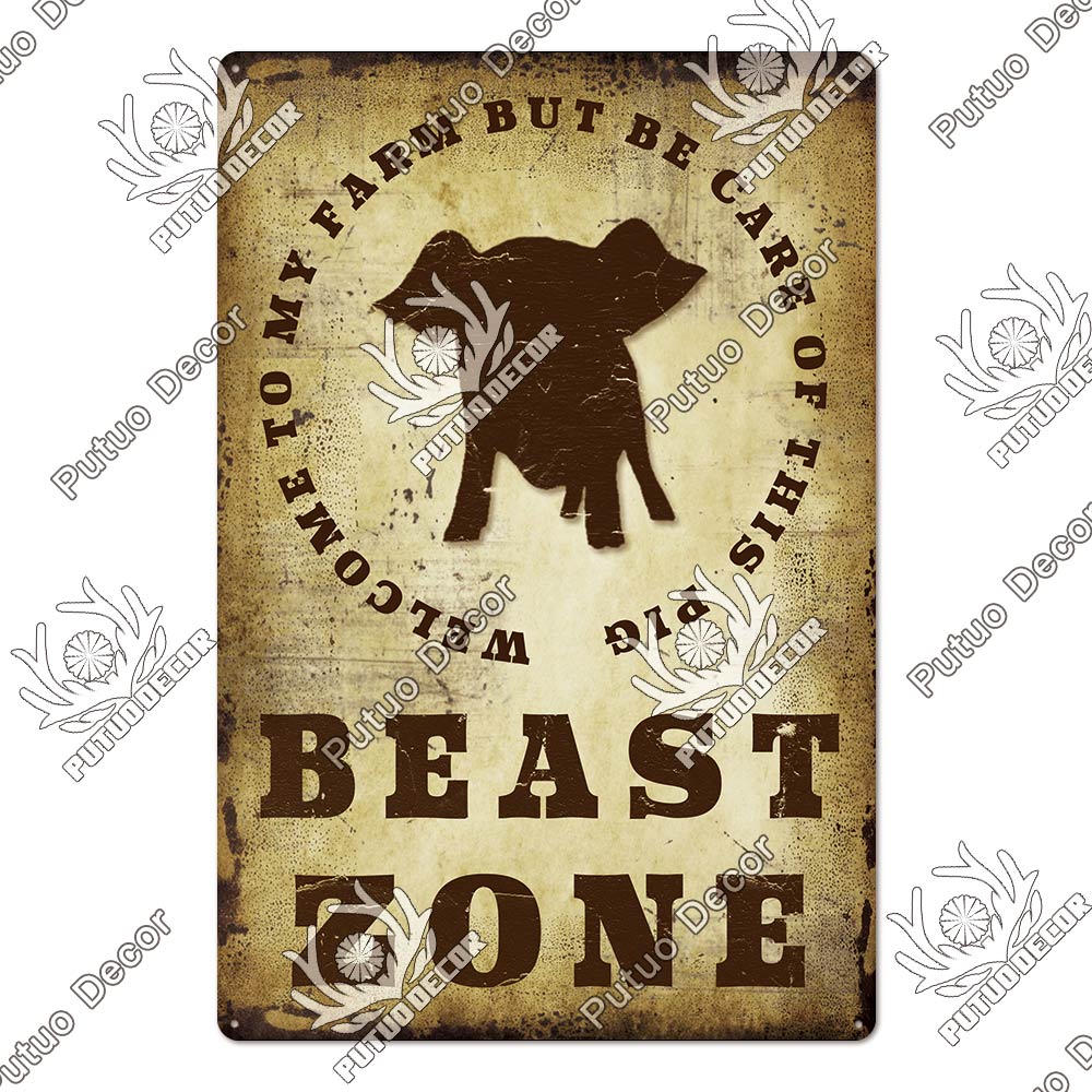 Putuo Decor Warning Tin Sign Vintage Metal Sign Pig Caution Plate Warning Decorative for Zoo Piggy Farm House Wall Decor