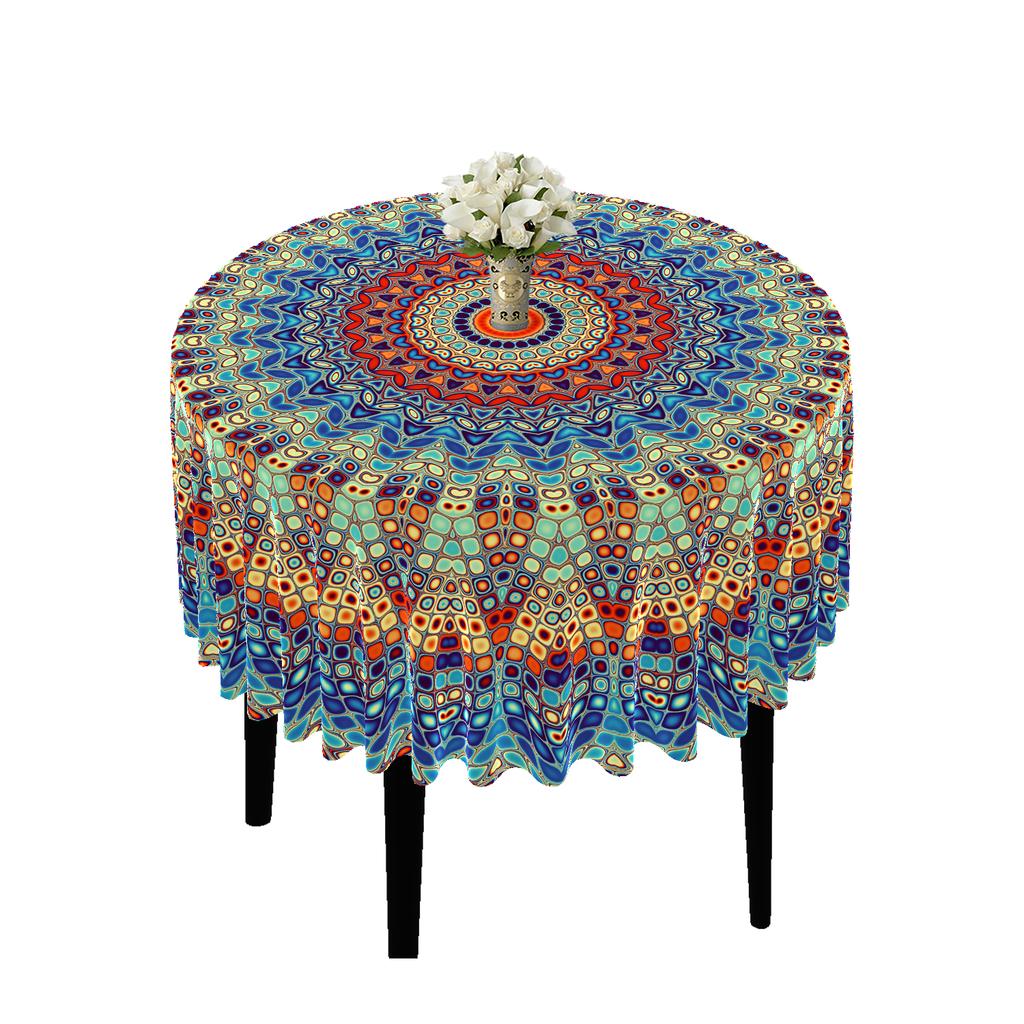 1 Piece Circular Tablecloth With Green Red Flower Waterproof Colorful Terrace Table Cover Multi-Purpose 63 Inch Totem Tablecloth