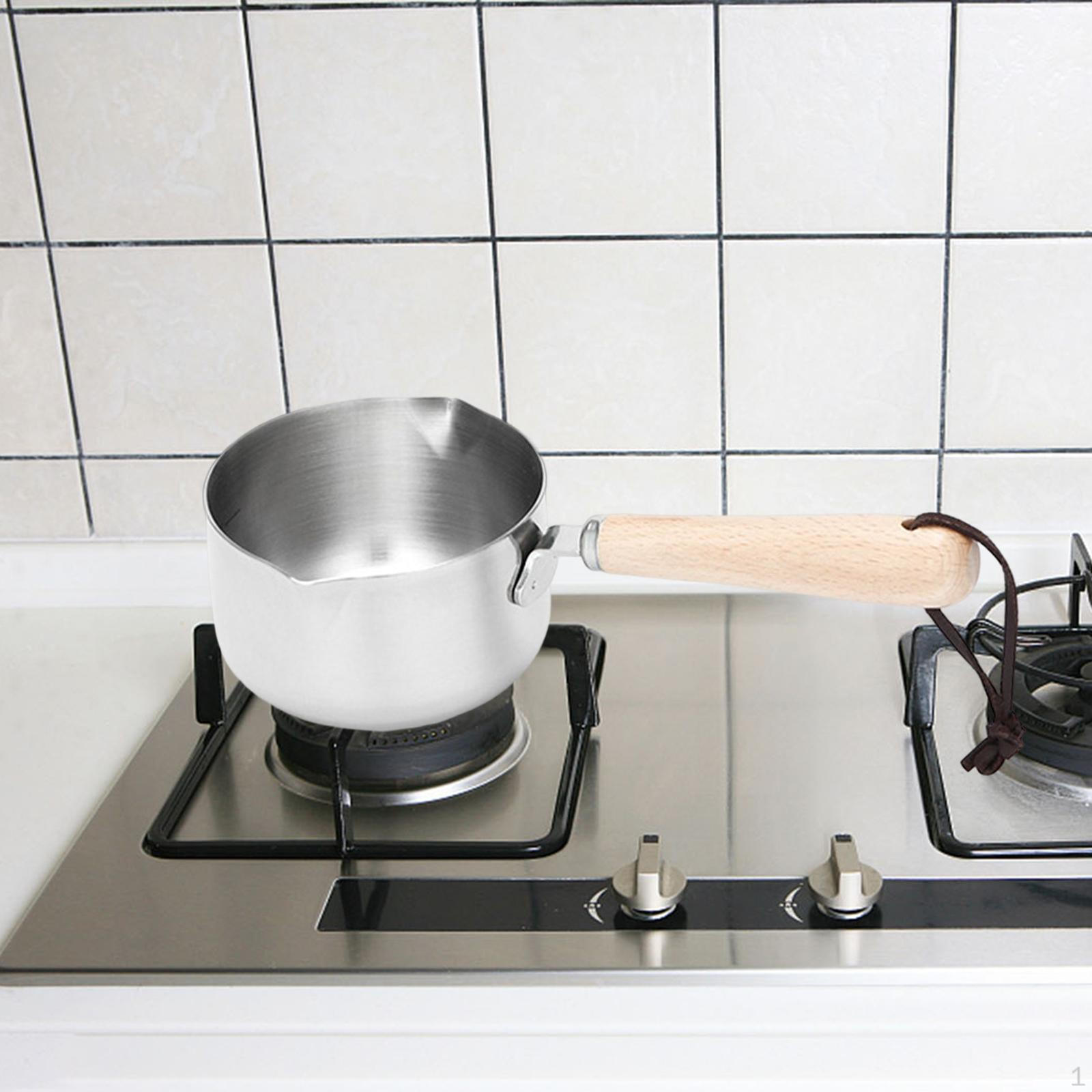 

Cooking Pan Butter Warmer Heating Milk with Long Handle Cookware Soup Pot for Induction Wooden Handle S