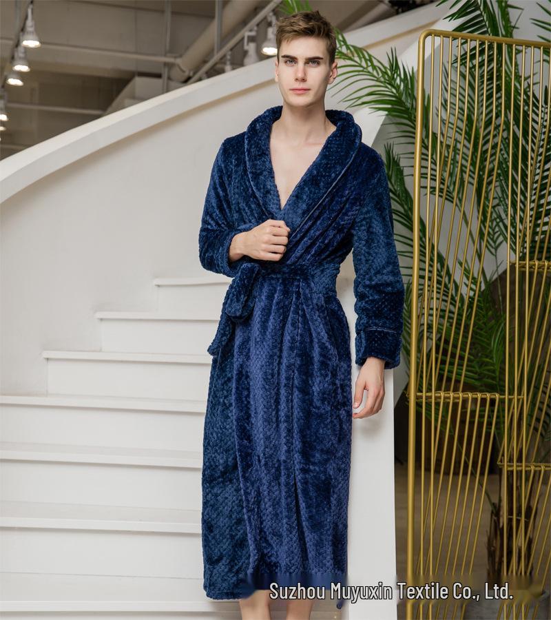 Extended Length Coral Fleece Bathrobe and Pajama Set for Men and Women - Plush, Thickened, Perfect for Winter and Autumn