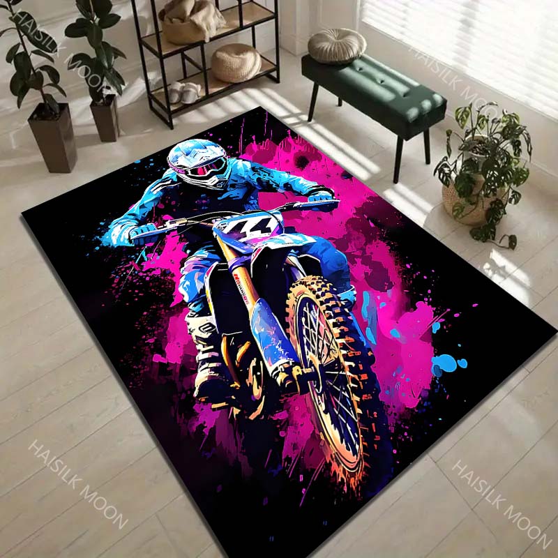 1PC Motocross jump neon paint splashes Carpet for Living Room Bedroom Sofa Home Decor Rus Non-slip Floor Mat Luxury Gift