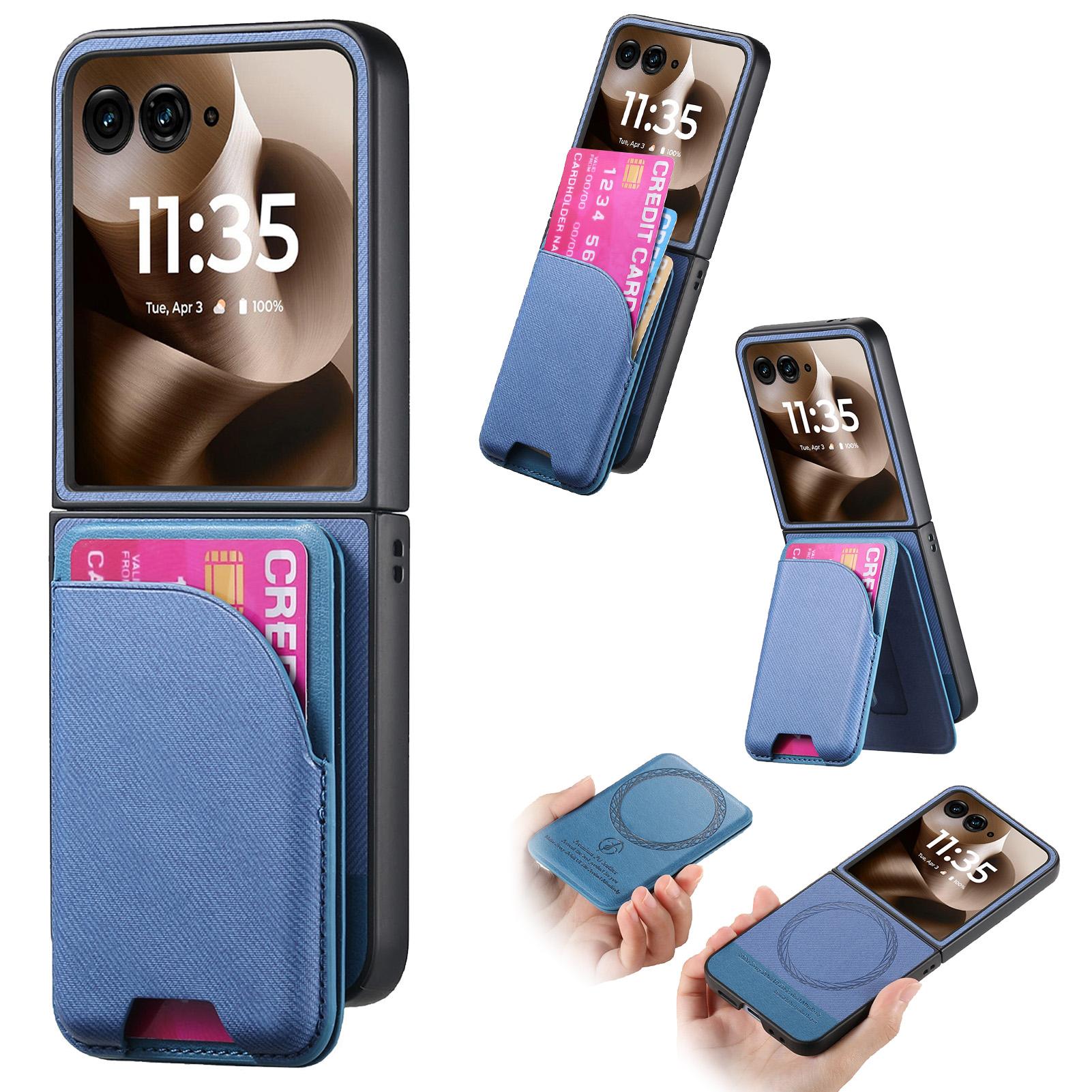 

Для Motorola Razr 60 Ultra 5G Магнітний чохол Підставка Текстура деніму Шкіряна задня кришка зі знімною кишенькою для карток Blue