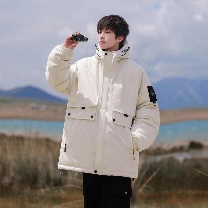 Winter new Hong Kong style couple down jacket high street fashion loose tooling jacket outdoor wind resistance men