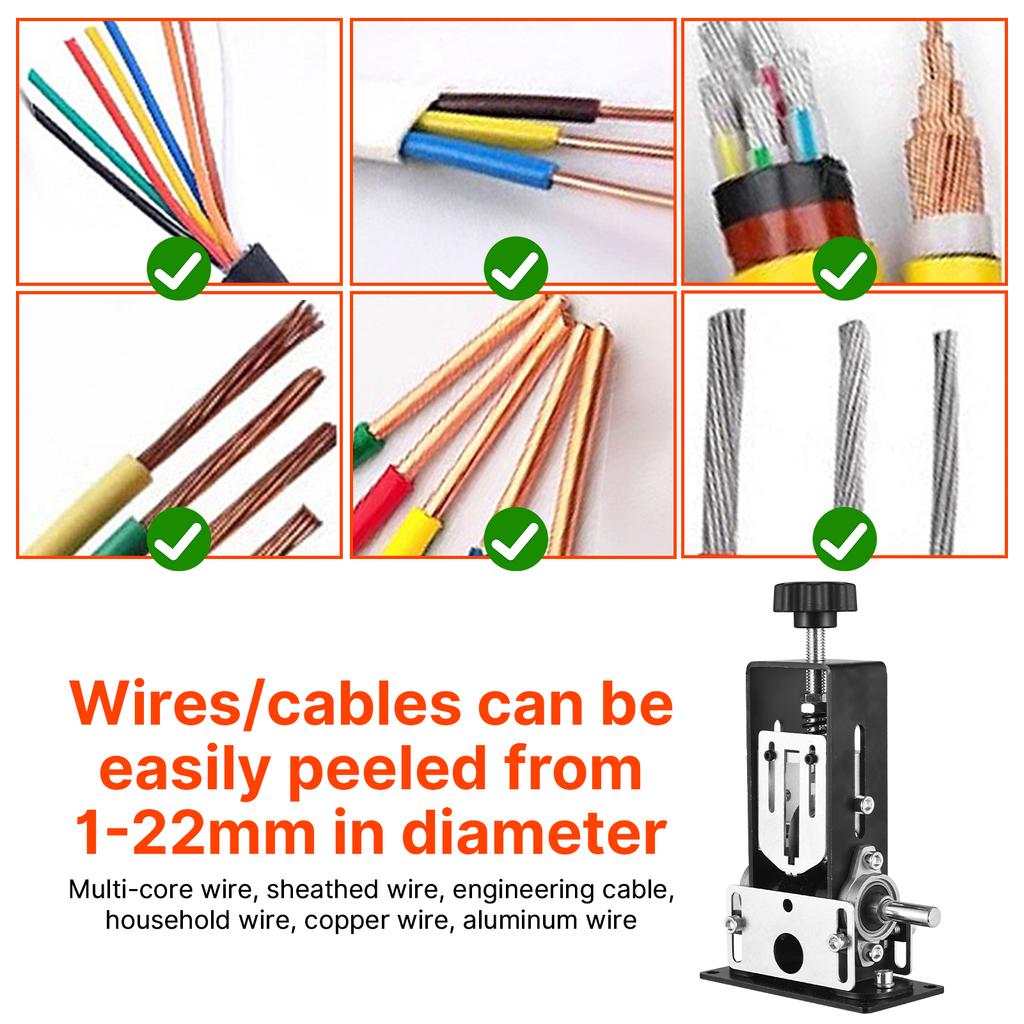 Automatic Wire Stripping Machine 0.04""-0.98"" Copper Stripper for Drill 2 Cable Inlets Height